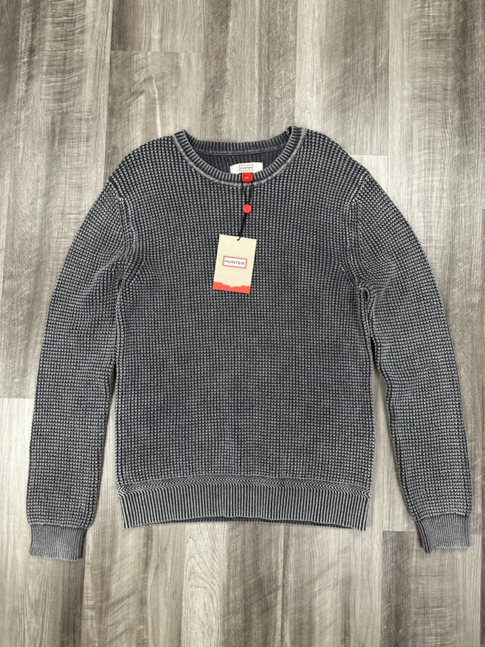 Hunter Waffle Knit Grey Crew Neck Sweater - Small